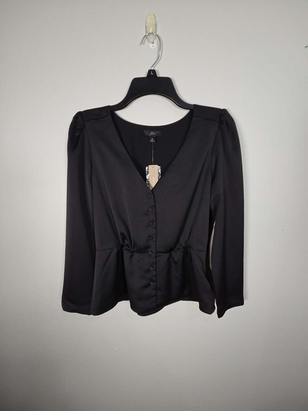 J.Crew Satin Back Crepe Button-Front Long Sleeve Peplum Blouse
